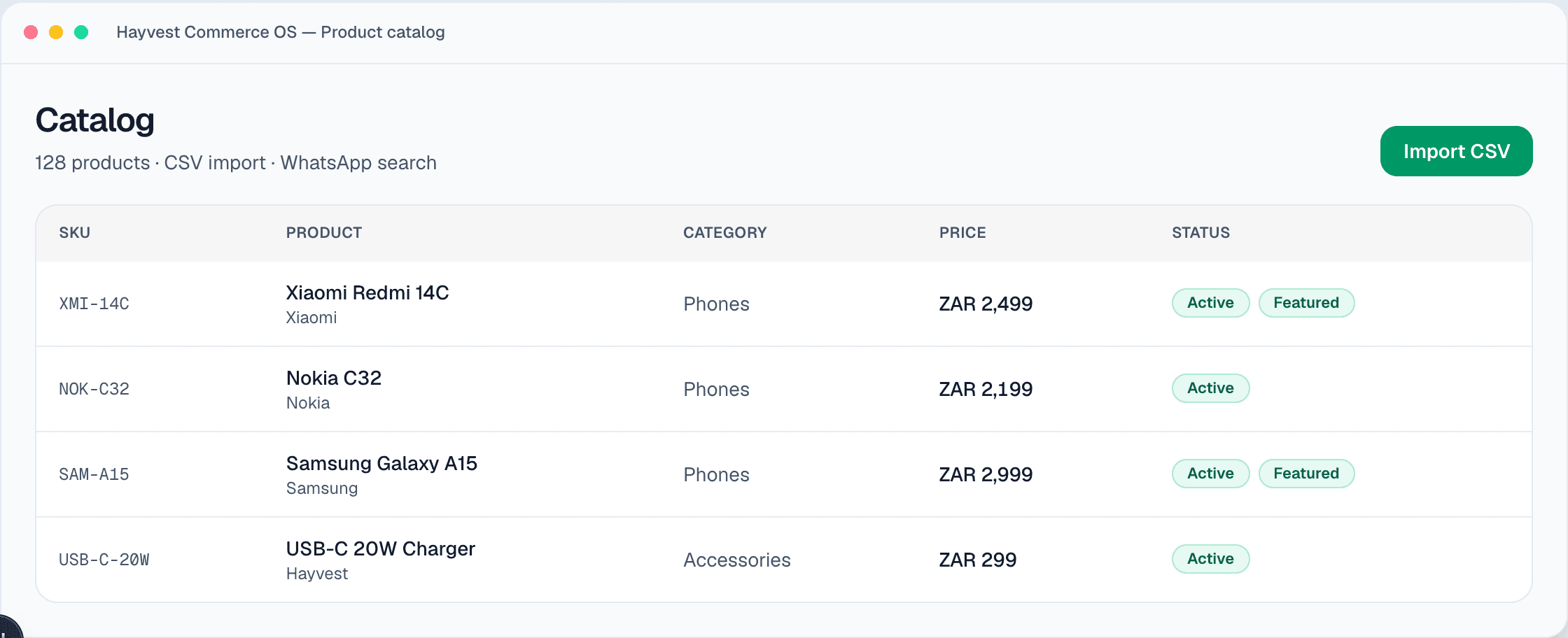 Product catalog